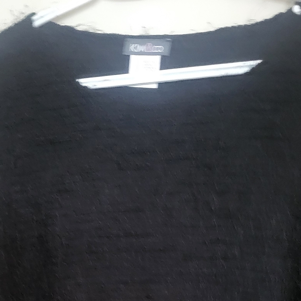 Kim & Co Black Fuzzy Sweater Shimmer Crew Neck L